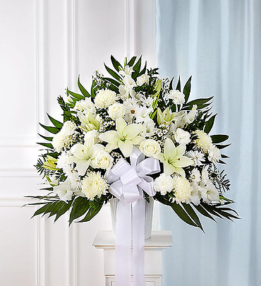 Heartfelt Sympathies Standing Basket- White