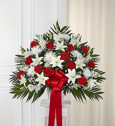 Heartfelt Sympathies Standing Basket- Red & White