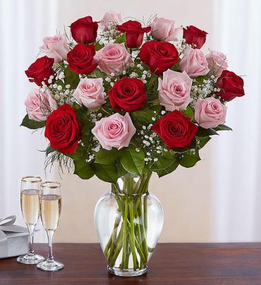 Long Stem Pink & Red Roses