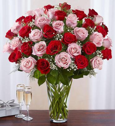 Long Stem Pink & Red Roses