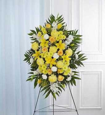 Yellow &amp; White Sympathy Standing Spray