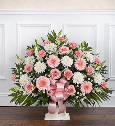 Heartfelt Tribute Floor Basket- Pink & White