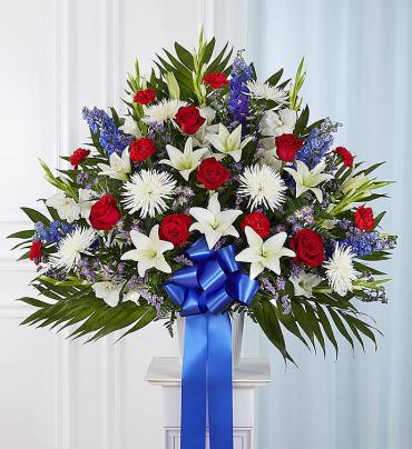 Heartfelt Sympathies Standing Basket- Red, White & Bl