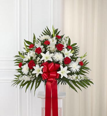 Heartfelt Sympathies Standing Basket- Red & White