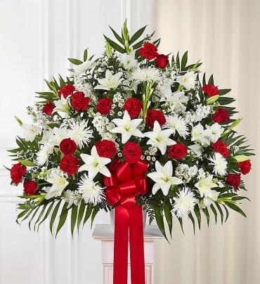 Heartfelt Sympathies Standing Basket- Red & White