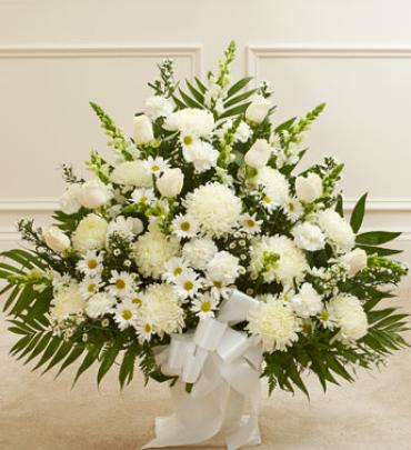 Heartfelt Tribute White Floor Basket Arrangement